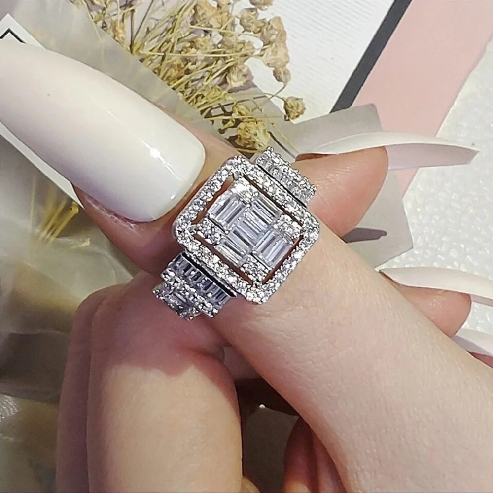 NEW Luxury Rectangle Engagement Anniversary Diamond Ring - Picture 5 of 5